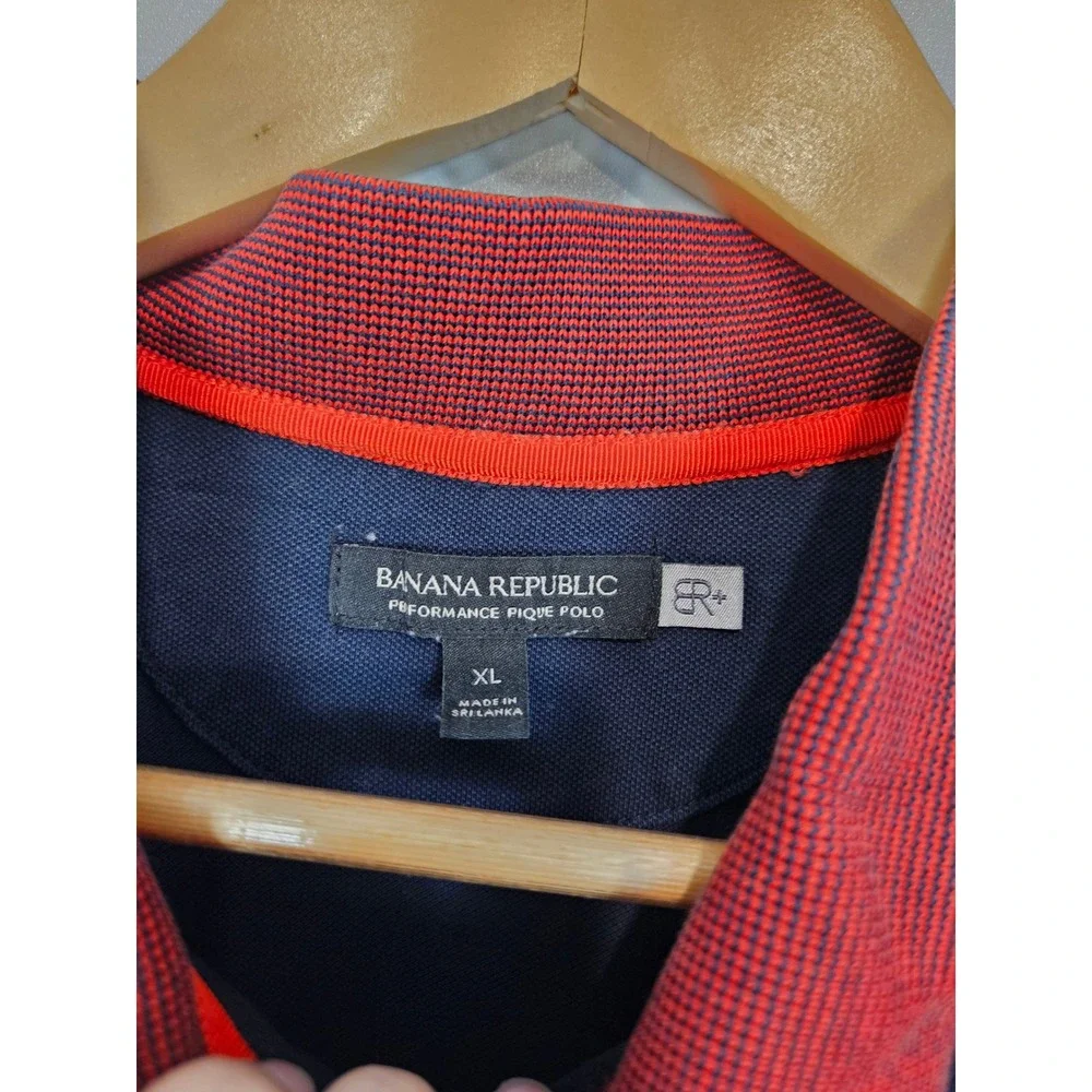 Banana Republic Performance Pique Polo XL Navy Red Trim Stretch Golf Classic